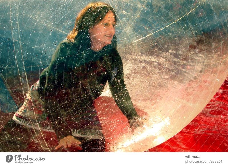 the light catcher Woman Sphere transparent Transparent Water Illuminate Dream Leisure and hobbies Joy Emphasis Reflection zorbing Zorbonaut Funsport Orientation