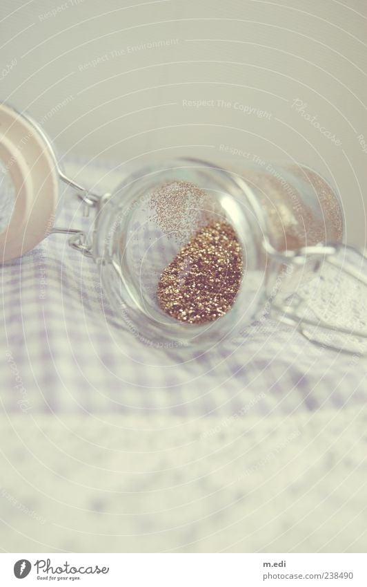 glitter in a preserving jar Preserving jar Glittering Violet Gold Kitsch Colour photo Interior shot Dawn Bowl Tin Glass Copy Space bottom Copy Space top