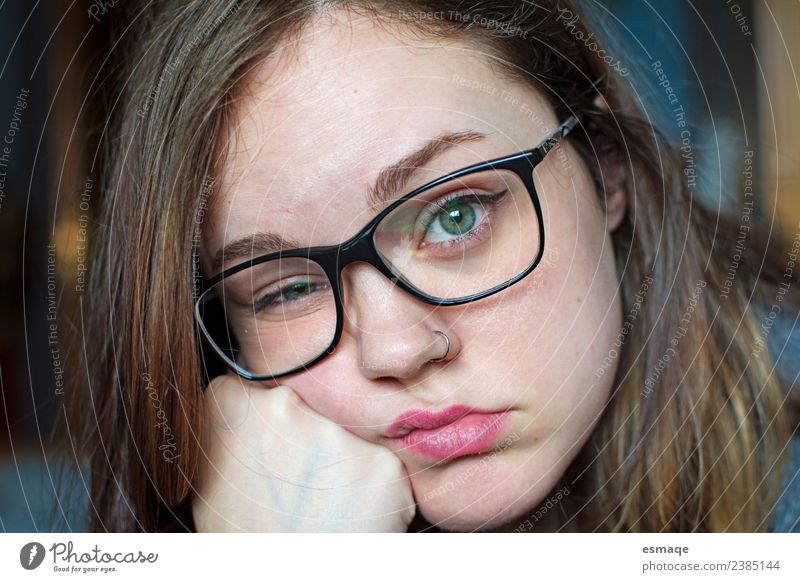 portrait of bored young woman with glasses Lifestyle Young woman Youth (Young adults) Woman Adults Eyeglasses Study Sleep Beautiful Uniqueness Natural Nerdy