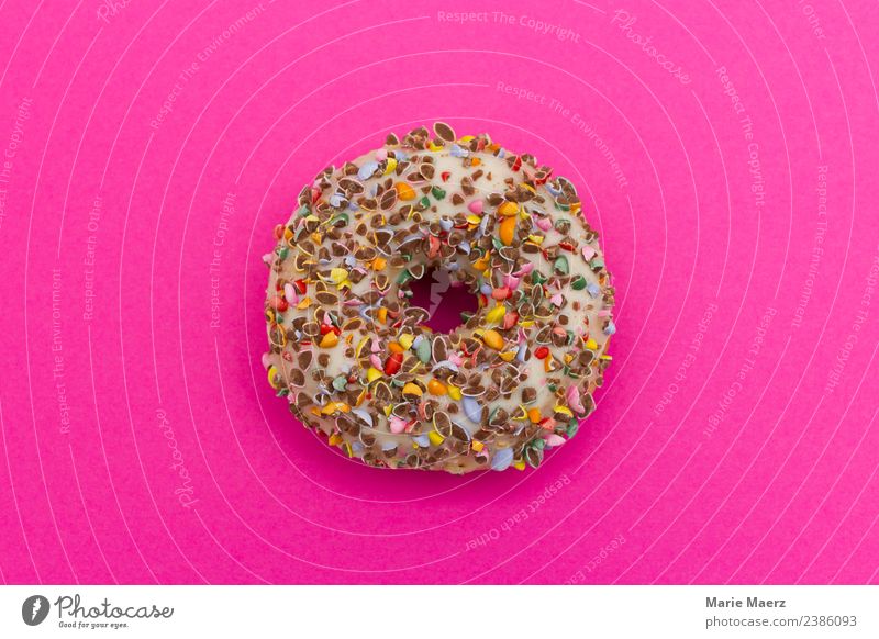 Sugar sweet donut on pink background Food Cake Candy Donut Eating Fragrance Happy Delicious Round Sweet Multicoloured Pink Vice Appetite To enjoy Nutrition
