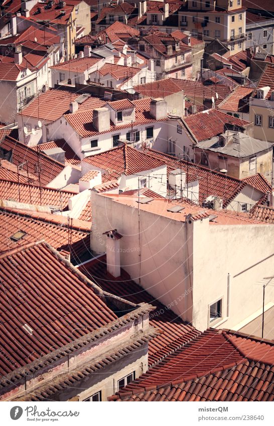 Rooftops. Esthetic Town Lisbon Portugal Idyll Bird's-eye view Alley Mediterranean Flair South Tiled roof Full Many Detached house Narrow Populated Settlement