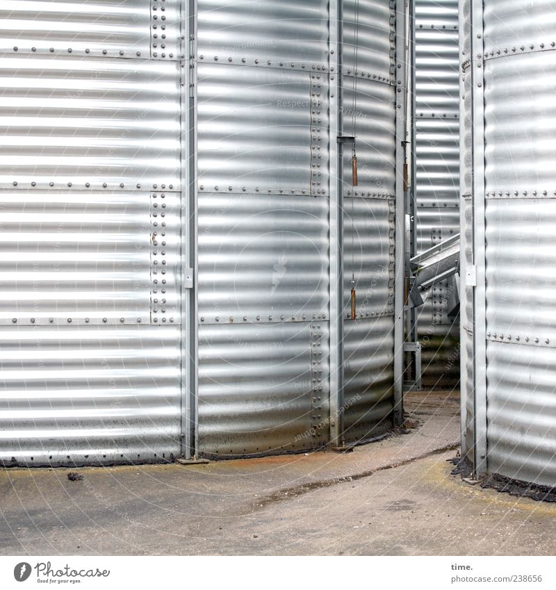 canned food Workplace Places Container Large Bright Round Silver Arrangement Symmetry Environment Silo Silver gray Closed Wide Groove Striped Parallel Passage