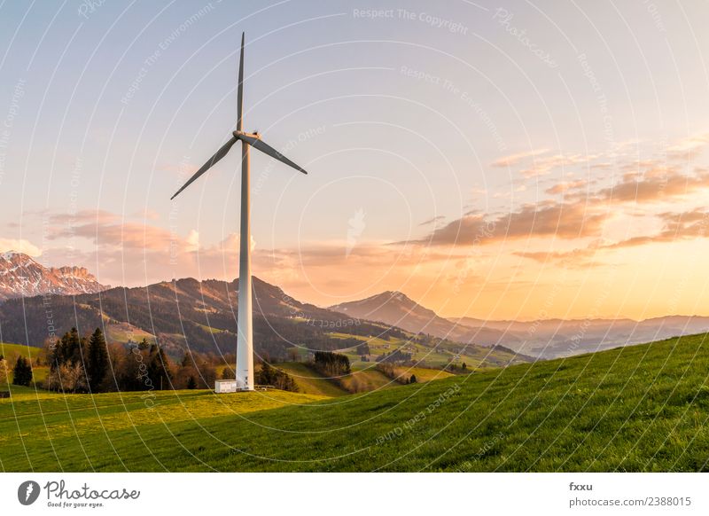Wind energy Wind turbine in the mountains Wind energy plant Eco-friendly Energy Energy industry Environment Environmental damage Environmental pollution