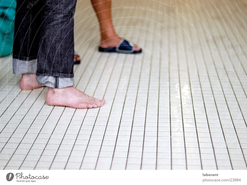 indoor pool feet Swimming pool Toes Feet Jeans Legs Tile Barefoot