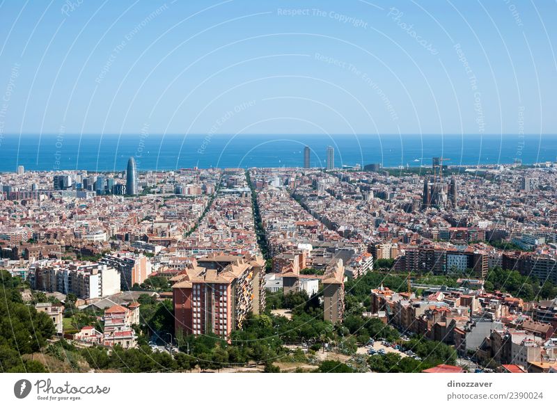 Barcelona skyline Vacation & Travel Tourism Sightseeing Summer Ocean Business Landscape Sky High-rise Building Architecture Roof Street Bird Modern Blue urban