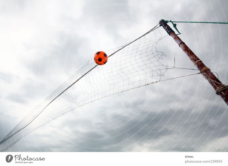 aircraft Playing Ball sports Rope Sky Net Flying Sports Volleyball net Pole Wooden stake Colour photo Subdued colour Exterior shot Deserted Copy Space bottom