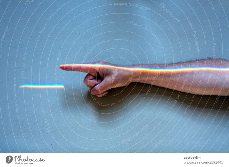 Index finger with coloured light (4) Arm Multicoloured Colour Fingers Hand Light Refraction Beam of light Man Human being Physics Prism Rainbow Prismatic colors