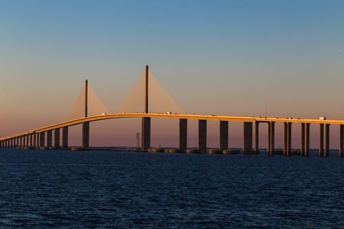 Sunshine Skyway Bridge Vacation & Travel Tourism Far-off places Summer Summer vacation Ocean Environment Cloudless sky Sunrise Sunset Tampa Florida USA Americas