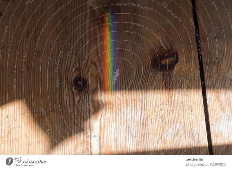 Coloured light on wood Light Refraction Beam of light Physics Prism Rainbow Prismatic colors Prismatic colour Multicoloured Wave length Copy Space Deserted Room