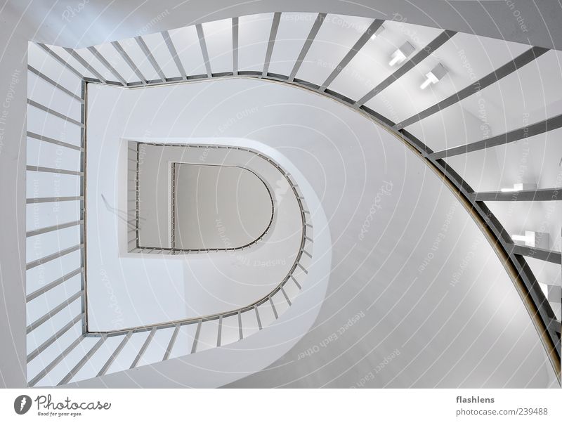 The stairs Building Architecture Stairs Exceptional Infinity White Interior shot Deserted Day Central perspective Wide angle Banister Sharp-edged Curved Upward