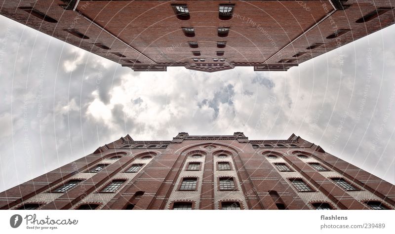 face to face House (Residential Structure) Factory Building Architecture Facade Colour photo Exterior shot Day Worm's-eye view Skyward Red Deserted Clouds