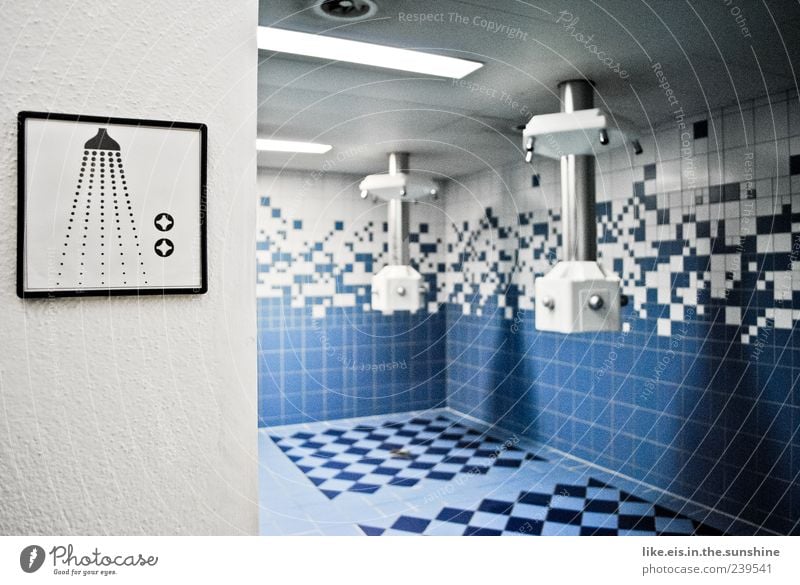 the best in training (I) Spa Deserted Wet Clean Shower (Installation) Tile Blue-white Shower room Shower head Colour photo Interior shot Light Shadow Contrast