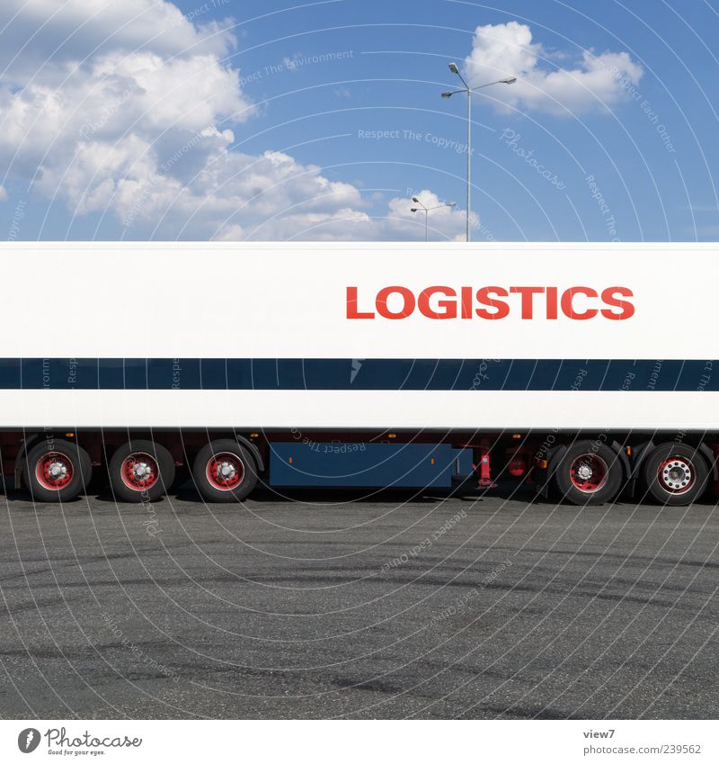 transit Logistics Sky Transport Means of transport Traffic infrastructure Street Vehicle Truck Trailer Metal Characters Line Stripe Authentic Simple Modern