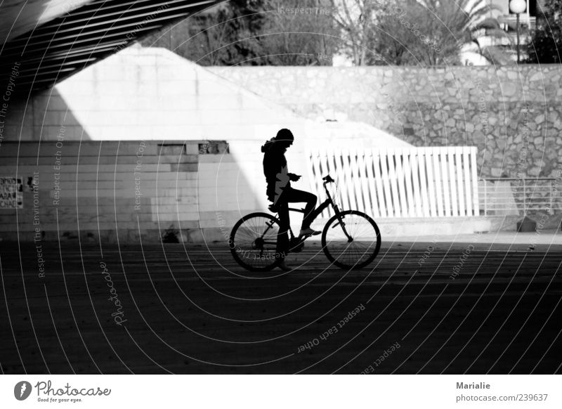 a moment in the shade Bicycle Cycling Human being 1 Valencia Park Bridge Wall (barrier) Wall (building) Stone Concrete Think Sit Wait Authentic Far-off places
