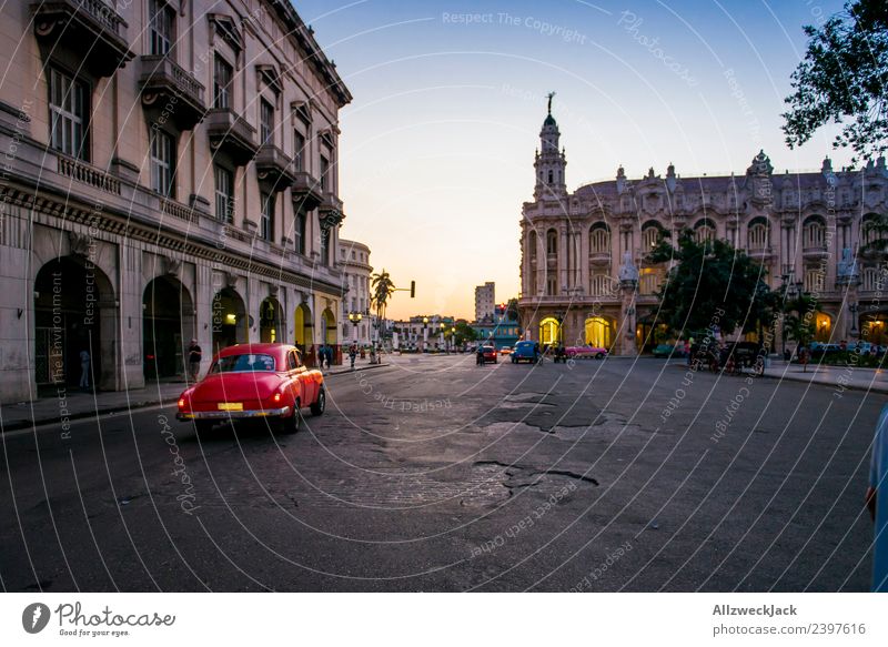 Oldtimer with sunset in Havana Cuba Night Lighting Night shot Vintage car Park Places Long exposure House (Residential Structure) Sunset Dusk Romance