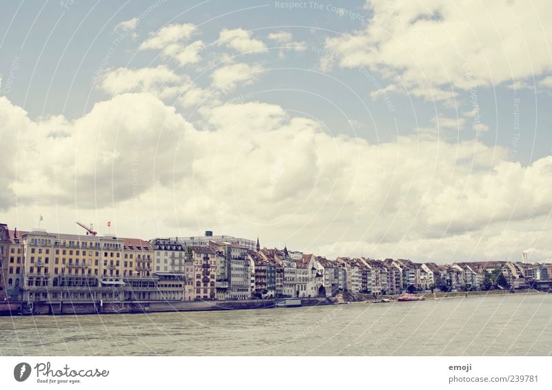 Basel Sky Clouds River bank Town Capital city Outskirts House (Residential Structure) Old Bright Rhine Border Boundary Colour photo Exterior shot Deserted