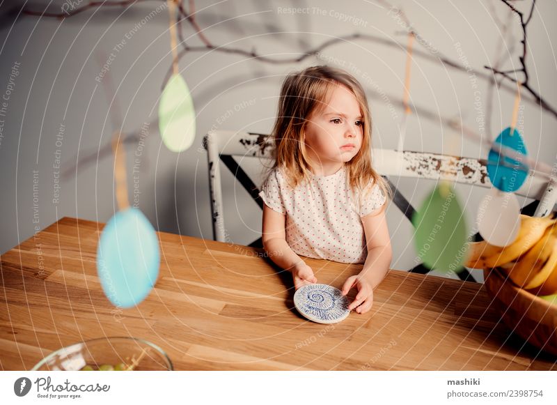 happy toddler girl in pyjamas in kitchen Lifestyle Joy Happy Beautiful Face Child Baby Toddler Woman Adults Smiling Laughter Happiness Small Cute Pink