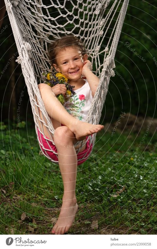 hammock Wellness Harmonious Well-being Contentment Relaxation Calm Girl 1 Human being 3 - 8 years Child Infancy Spring Garden Park Hang Hammock Colour photo