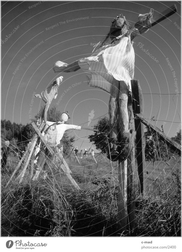 Scarecrows IV Rural Meadow Obscure Landscape Nature Black & white photo