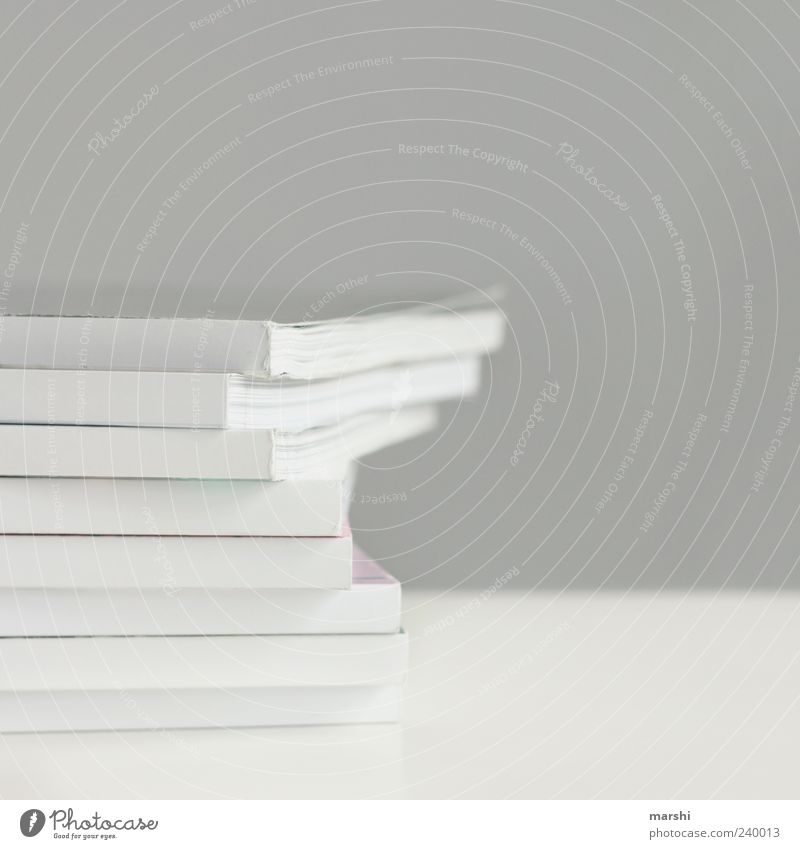 wise reading Gray White Print media Simple Stack Paper Stack of paper Colour photo Interior shot Copy Space right Copy Space top Isolated Image