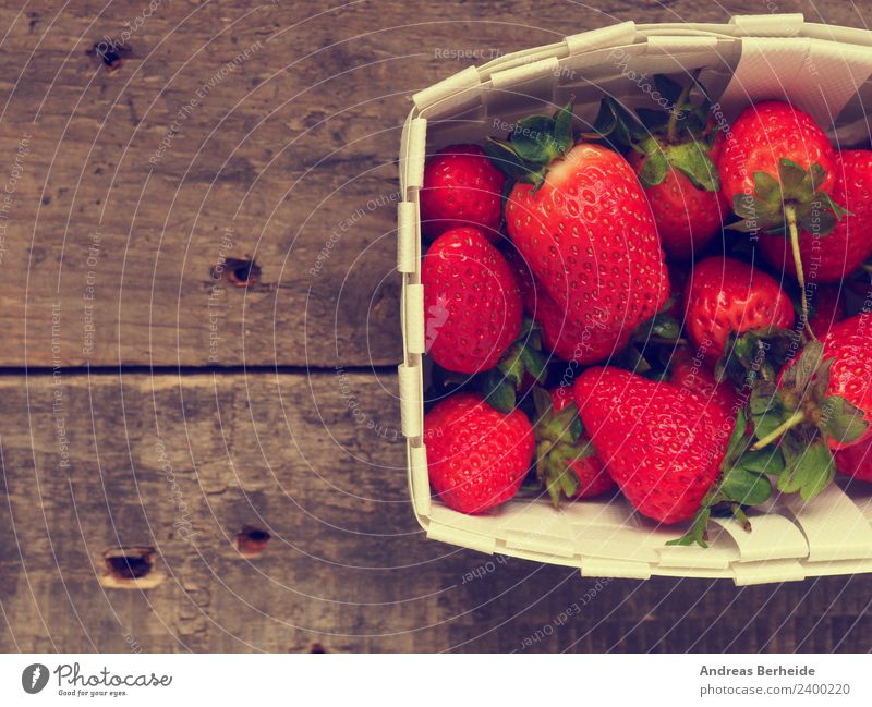 Delicious strawberries in a basket Fruit Dessert Organic produce Vegetarian diet Diet Healthy Eating Summer Nature Red ripe rustic strawberry sweet table tasty