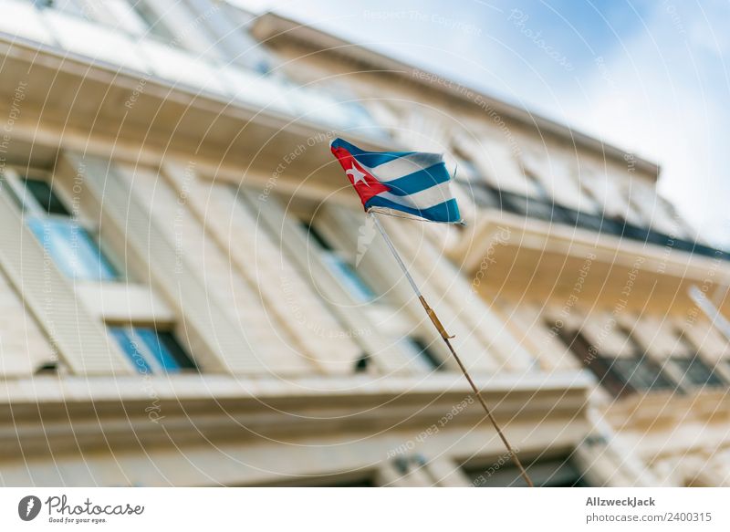 Cuban flag in the wind Havana Landmark Sightseeing Politics and state Socialism Deserted Blue sky Clouds City Vacation & Travel Travel photography Summer Flag