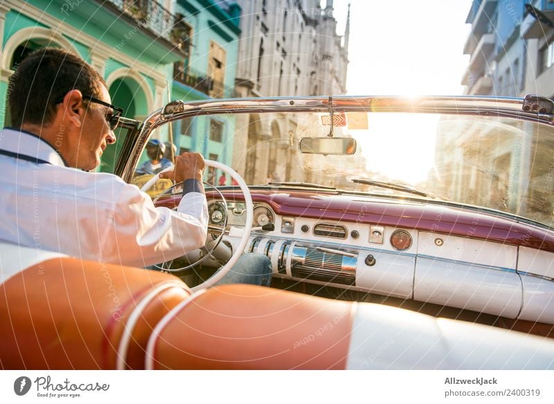 Man driving a vintage car Cuba Havana Island Vacation & Travel Travel photography Trip Sightseeing Driving Highway ramp (exit) Vintage car Rear seat Street Town