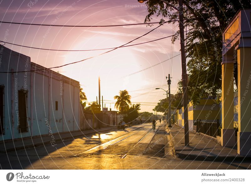Evening sun on the streets of Cienfuegos Cuba Vacation & Travel Travel photography Street Town Deserted Summer Sunset Dusk Sky Clouds Back-light Hot