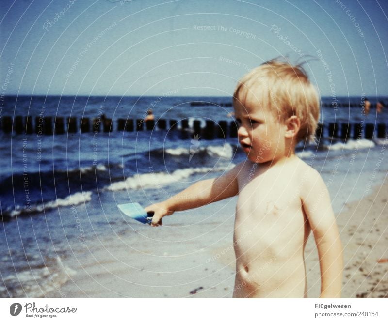 Someday I'll go to sea Playing Vacation & Travel Tourism Trip Beach Ocean Waves Child Boy (child) Summer Coast Lakeside Baltic Sea Sand Naked Anticipation