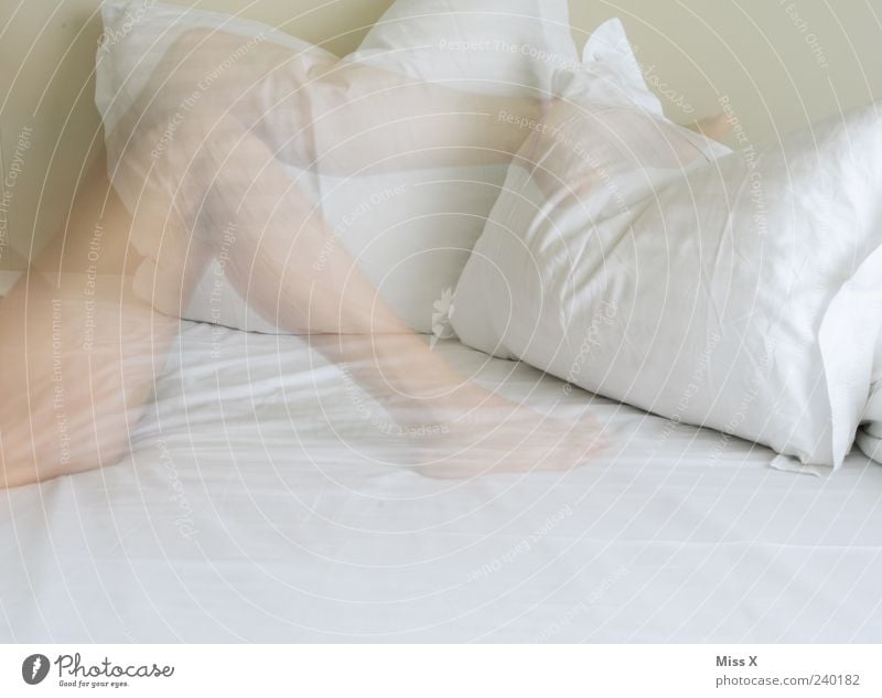 fleeting Bed Human being Feminine Young woman Youth (Young adults) Legs Feet 1 18 - 30 years Adults Lie Beautiful White Cushion Naked Naked flesh Colour photo