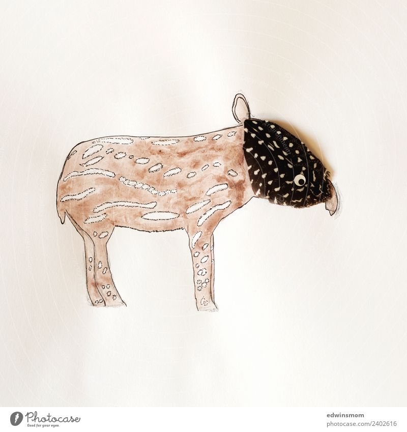 Little tapir Leisure and hobbies Handicraft Draw Animal Wild animal Tapir 1 Paper Decoration Feather headdress Looking Stand Small Funny Soft Brown Gray Idea