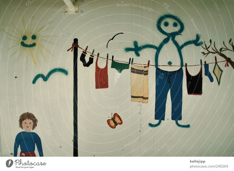 toddler Hang Clothesline Sun Laundry Colour photo Subdued colour Interior shot Painted Wall (building) Childlike Dry Suspended Deserted Symbols and metaphors