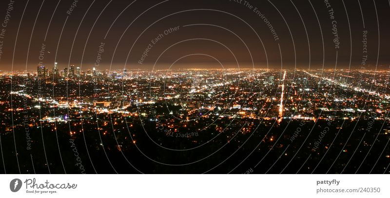 L.A. by night Los Angeles USA Americas Town Downtown Skyline Glittering Illuminate Dark Gigantic Large Infinity Moody Serene Symmetry Far-off places