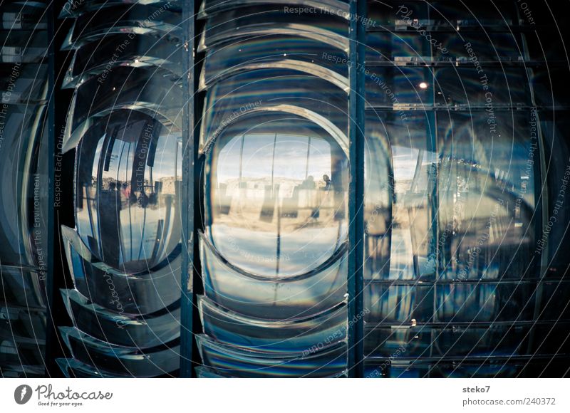 lighthouse eye Glass Blue Green Perspective Round Reflection Reflector Close-up Copy Space middle Deserted