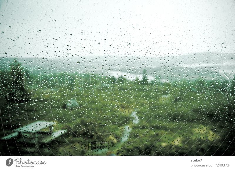 wanderlust Rain Meadow Bad weather Lanes & trails Bench Gray Green Colour photo Exterior shot Close-up Deserted Shallow depth of field Drops of water Protection