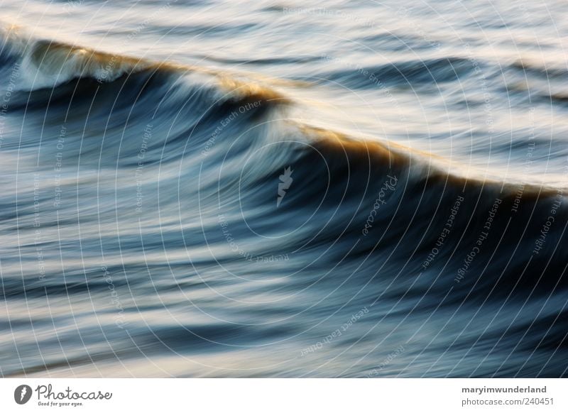 sea sea. Water Waves North Sea Ocean Power Blue Yellow Elements Swell Wave break Diagonal Dynamics Fresh Copy Space Reflection Colour photo Abstract Twilight