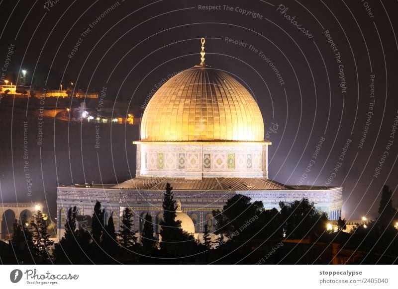 Dome of the Rock in Jerusalem at Night West Jerusalem Israel Downtown Old town Manmade structures Building Architecture Tourist Attraction Landmark