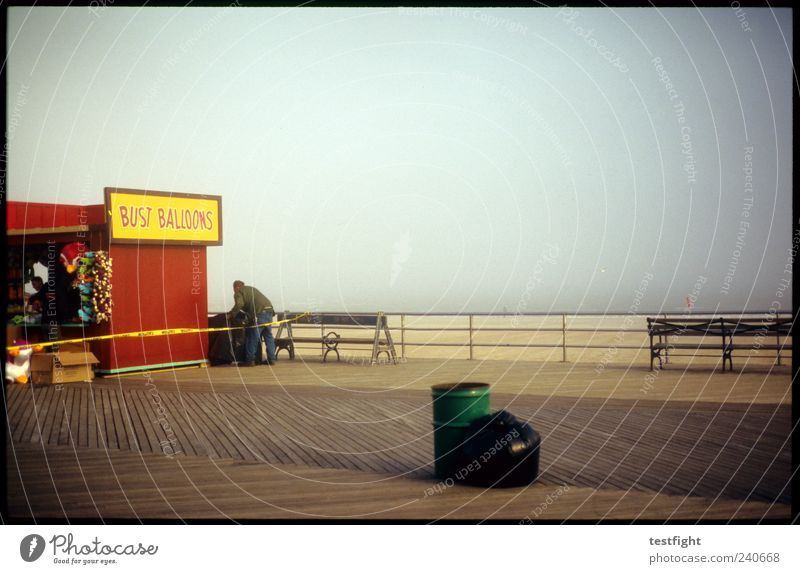 early season Vacation & Travel Tourism Trip Summer vacation Beach Masculine 1 Human being Nature Sand Fog Coast Coney Island Colour photo Twilight Places