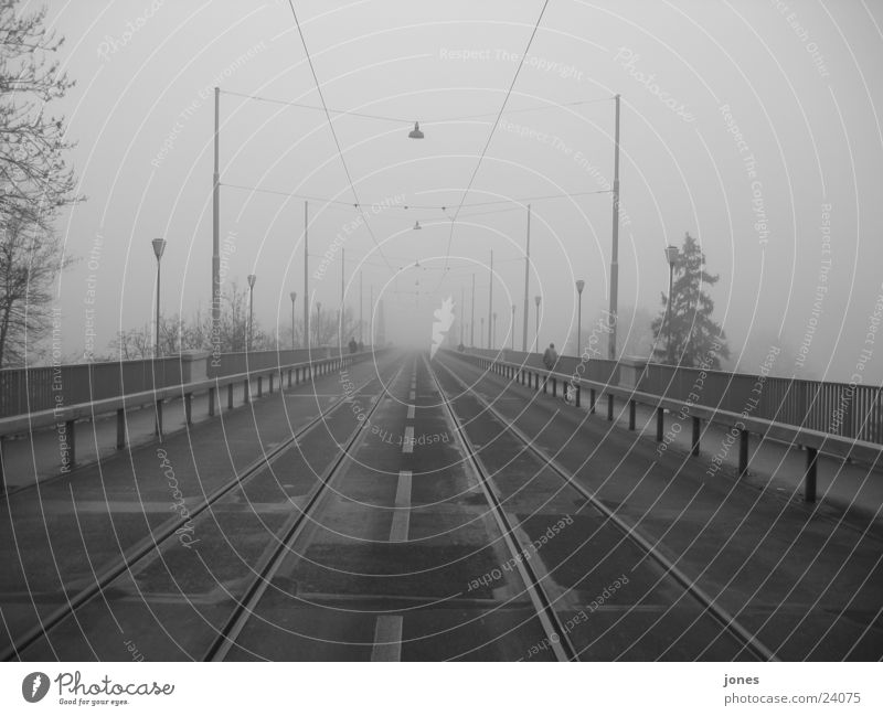 bridge into nothing Fog Railroad tracks Architecture Bridge Black & white photo Canton Bern