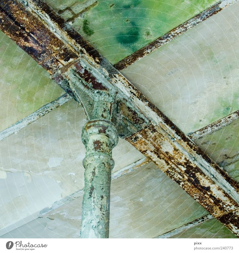 |\ Metal Green Ceiling Rust Derelict Square Support Retentive Plaster Diagonal Historic Column Architecture Room Above Tall Cross Crucifix Joist Loneliness