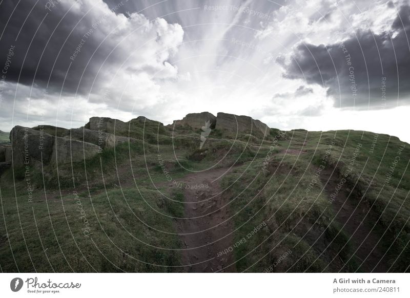 you are always near me Mountain Environment Nature Landscape Sky Clouds Storm clouds Summer Bad weather Wind Grass Hill Rock Peak Movement Illuminate Dark