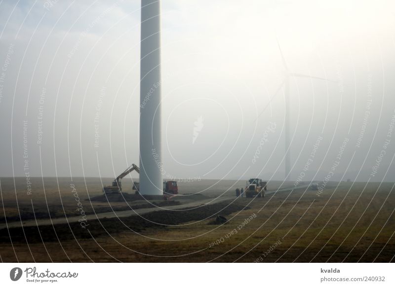 wind power Construction site Economy Industry Energy industry Renewable energy Wind energy plant Environment Nature Autumn Bad weather Fog Lanes & trails Build