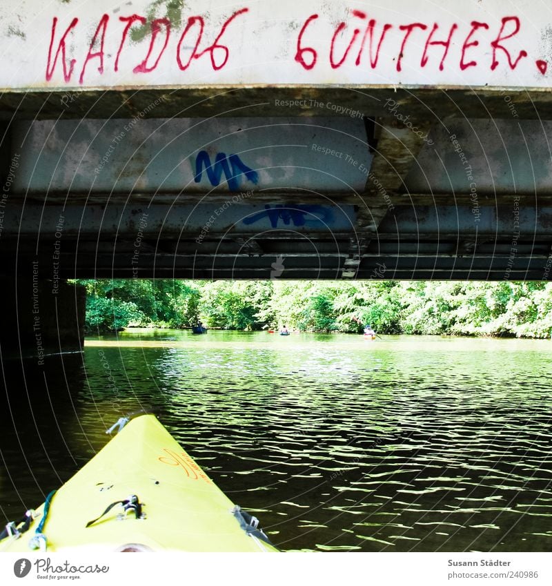 Guenther Water Summer River Bridge Characters Kayak Graffiti Colour photo Exterior shot Deserted Day Canoe trip Capital letter Daub
