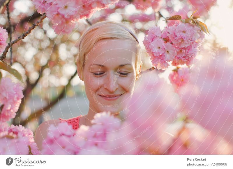 #A# Spring smile Environment Nature Landscape Plant Beautiful weather Esthetic Contentment Woman Face of a woman Pink Blossoming Green pastures Discover