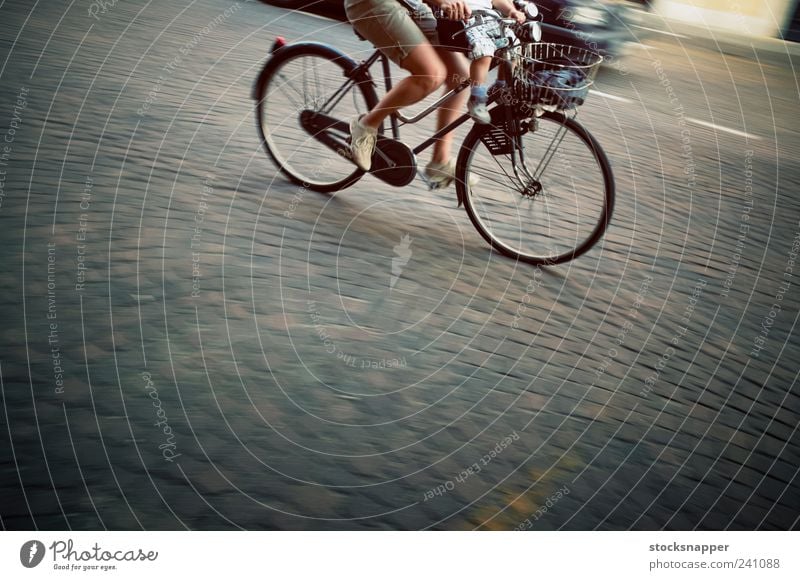 Bicycle Woman Cycling Cycle Speed Movement Blur Street pebble stone Together riding Feet