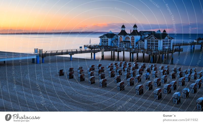 Panorama picture at the Blue Hour Seebrücke Sellin, Baltic Sea, Rügen Harmonious Relaxation Vacation & Travel Tourism Trip Adventure Far-off places Freedom