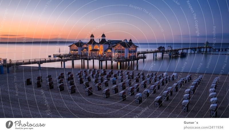 Panorama picture at the Blue Hour Seebrücke Sellin, Baltic Sea, Rügen Harmonious Relaxation Vacation & Travel Tourism Trip Far-off places Camping