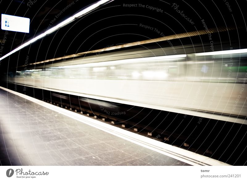Destination unknown Means of transport Public transit Underground Rail vehicle Train station Far-off places Speed Gloomy White Longing Subdued colour