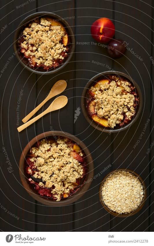 Baked Plum and Nectarine Crumble Fruit Dessert Sweet Peach crumble Crisp cobbler food Dish Meal Snack Crust Baking Home-made oat oatmeal Rolled crumbly Sugar