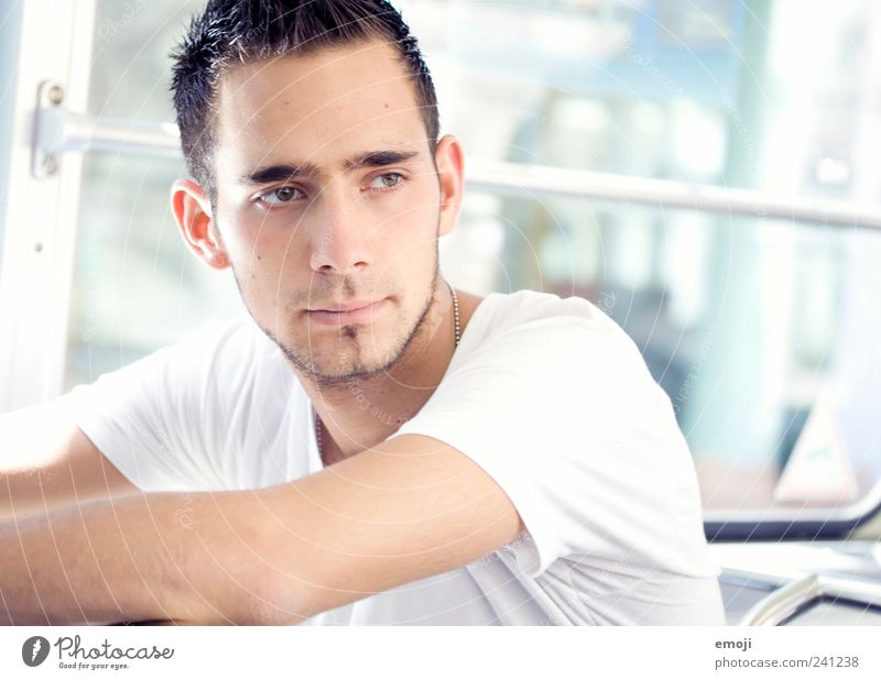 tram Masculine Young man Youth (Young adults) 1 Human being 18 - 30 years Adults Bright Beautiful White Tram Bus Railroad Designer stubble Colour photo